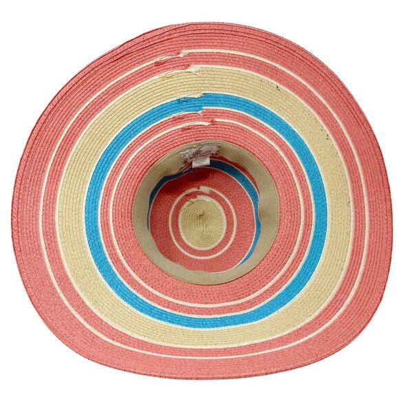 Striped Wide Brim Sun Beach Hat UPF50+ Protection Blue / Yellow /Pink Stripes - Picture 6 of 11